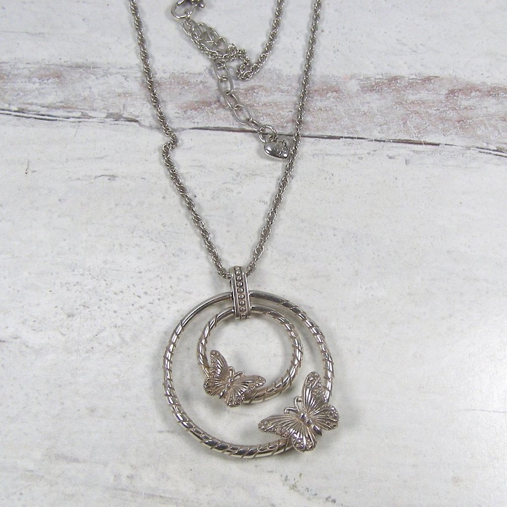 Brighton Butterfly Solstice Bloom Necklace Silver Tone Disc